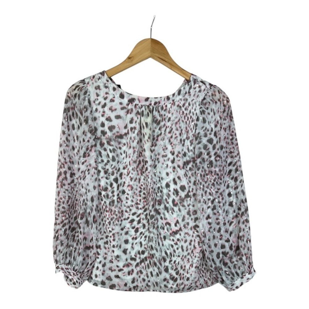 Talbots Pink Metallic Animal Print Tie Back Flowing Blouse Size Petite Small